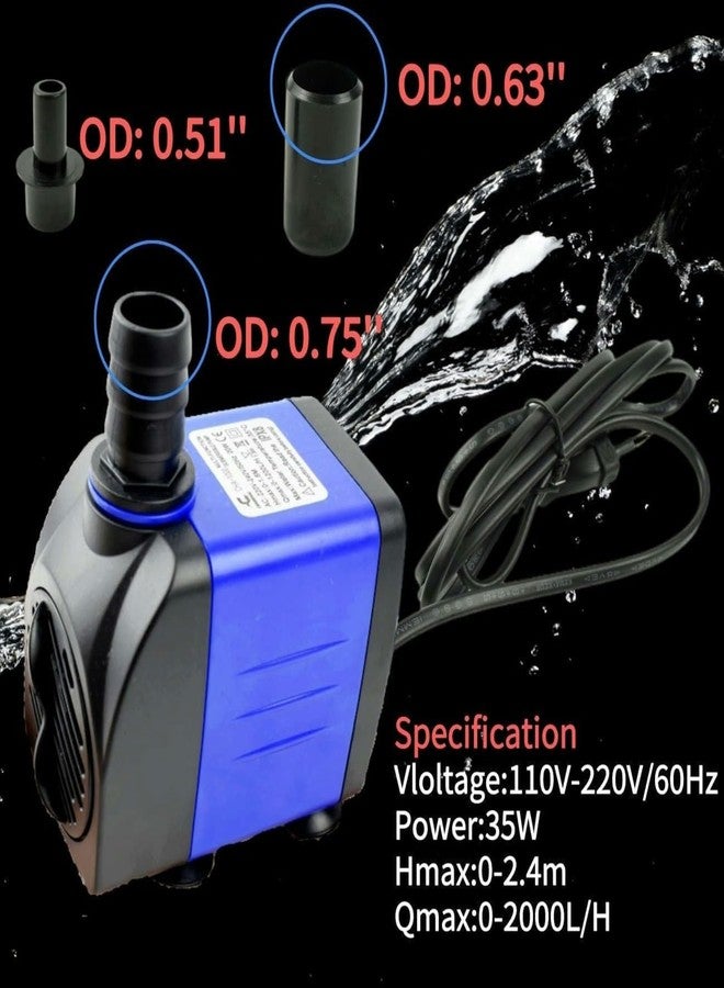 Conquerall CHA-2000 2000L/H AC 110V 520GPH Submersible Pump 35W 7.87ft Tall with 1.8m Power Cord for Aquariums, Ponds, Pump Hydroponics, Hydroponics Systems, Waterfalls and Marine Water - Image 3